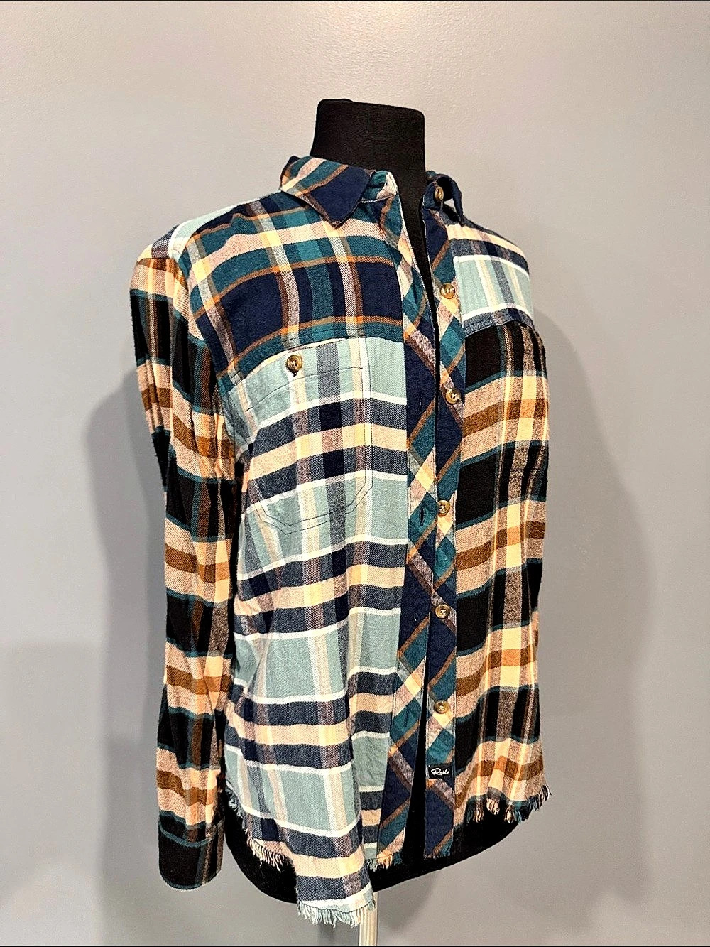 Rails Brando Mixed Plaid Button-Up Shirt Blue & Green XS
